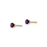 14k Yellow Gold Stud Earrings with Round Amethyst in Classic Four Prong Setting