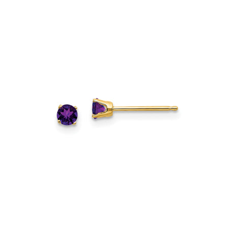 14k Yellow Gold Stud Earrings with Round Amethyst in Classic Four Prong Setting