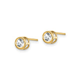 14k Yellow Gold Stud Earrings with Round White Topaz, Bezel Setting, Minimalist Design