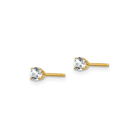 14k Yellow Gold Stud Earrings with White Topaz, Four Prong Setting, Minimalist Style