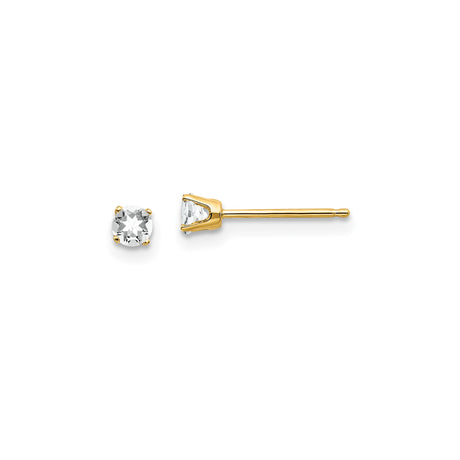 14k Yellow Gold Stud Earrings with White Topaz, Four Prong Setting, Minimalist Style