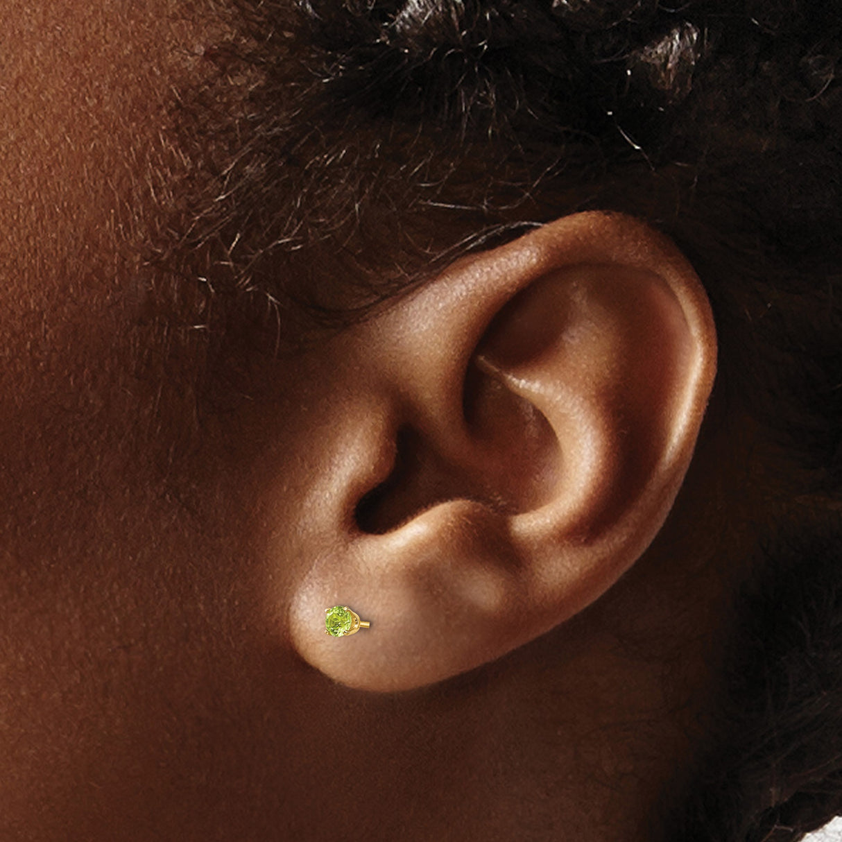 14k Yellow Gold Peridot Stud Earrings, Round Cut August Birthstone, Minimalist Womens Jewelry