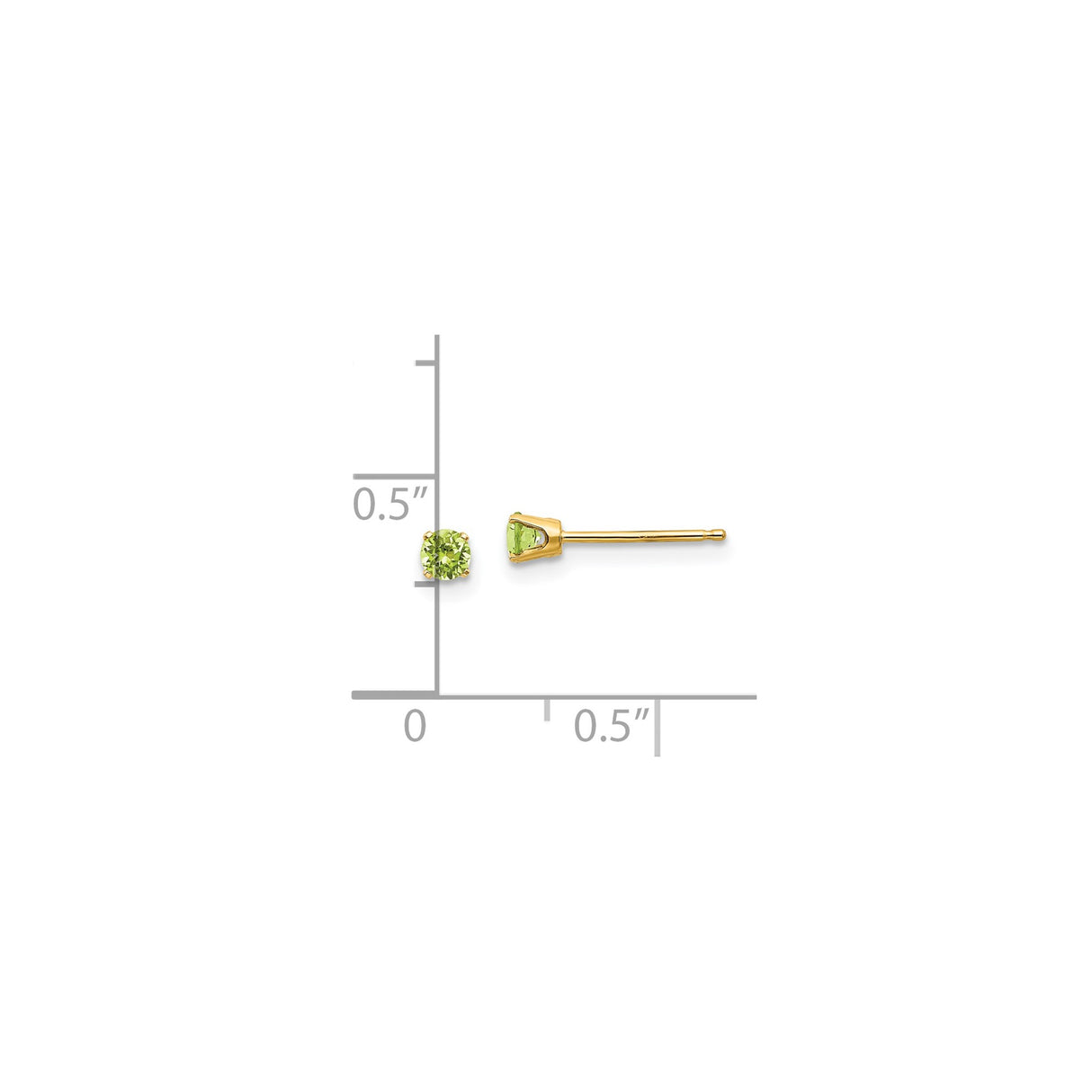 14k Yellow Gold Peridot Stud Earrings, Round Cut August Birthstone, Minimalist Womens Jewelry
