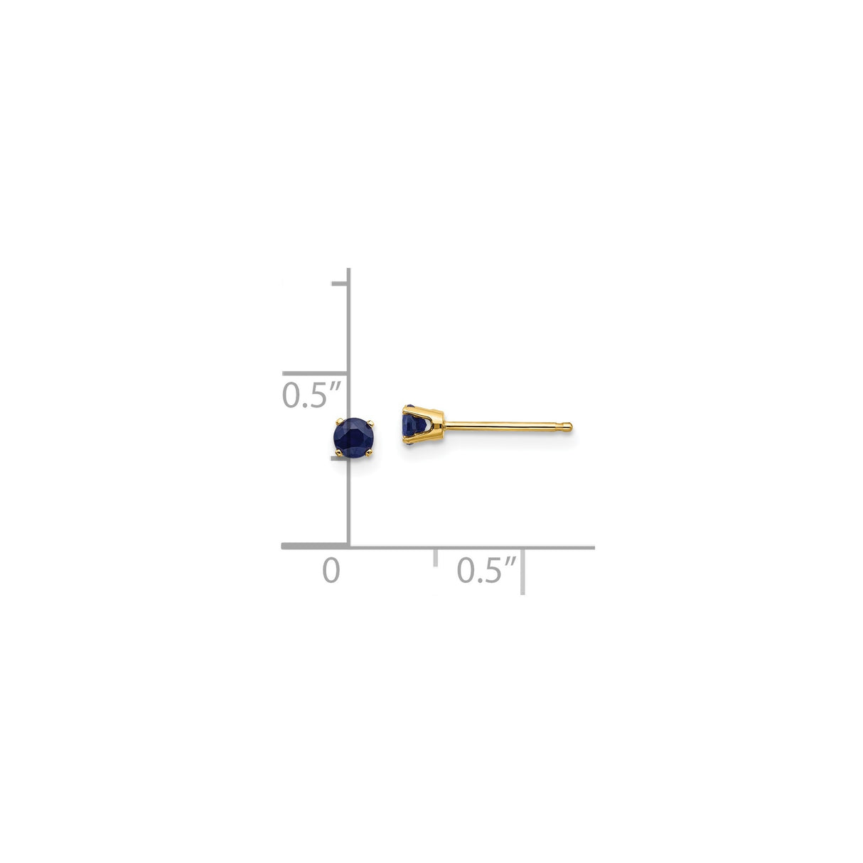 14k Yellow Gold Stud Earrings with Round Sapphire in Four-Prong Setting, Minimalist Design for Women