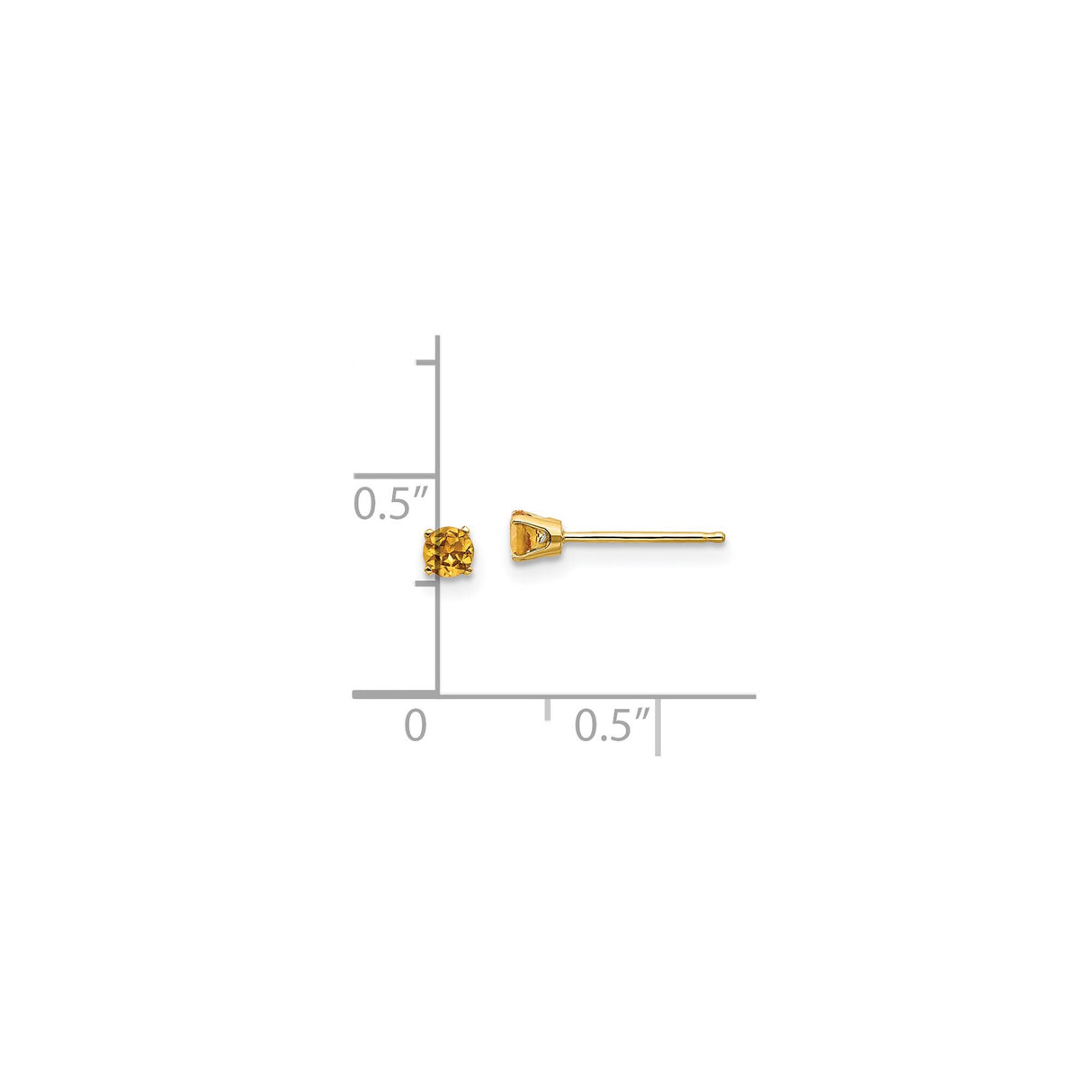 14k Yellow Gold Stud Earrings with Round Cut Citrine in Four Prong Solitaire Setting