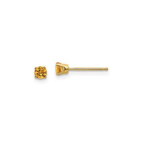14k Yellow Gold Stud Earrings with Round Cut Citrine in Four Prong Solitaire Setting