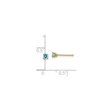 14k Yellow Gold Stud Earrings with Swiss Blue Topaz, Minimalist Birthstone Design