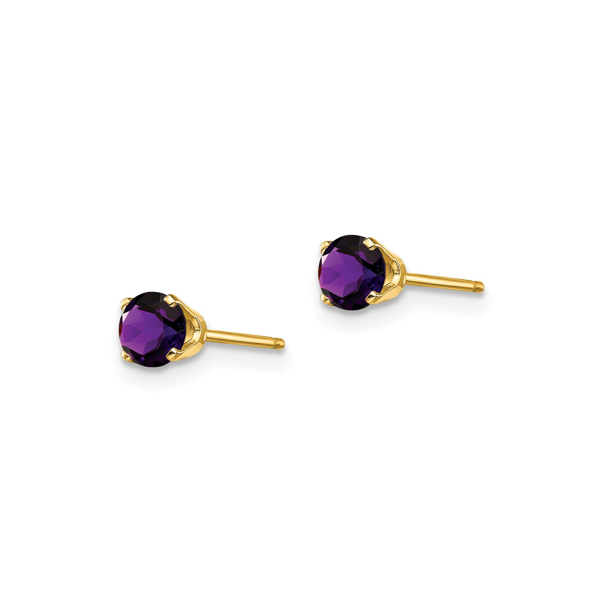 14k Yellow Gold Stud Earrings with Round Amethyst, Prong Set Minimalist Design