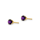 14k Yellow Gold Stud Earrings with Round Amethyst, Prong Set Minimalist Design