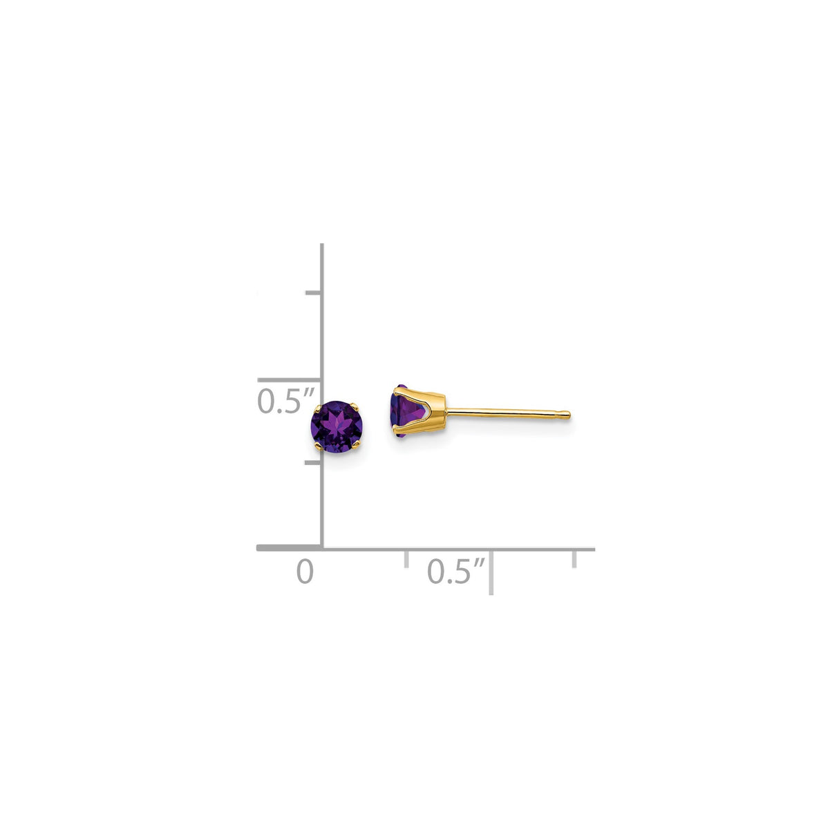 14k Yellow Gold Stud Earrings with Round Amethyst, Prong Set Minimalist Design