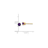 14k Yellow Gold Stud Earrings with Round Amethyst, Prong Set Minimalist Design