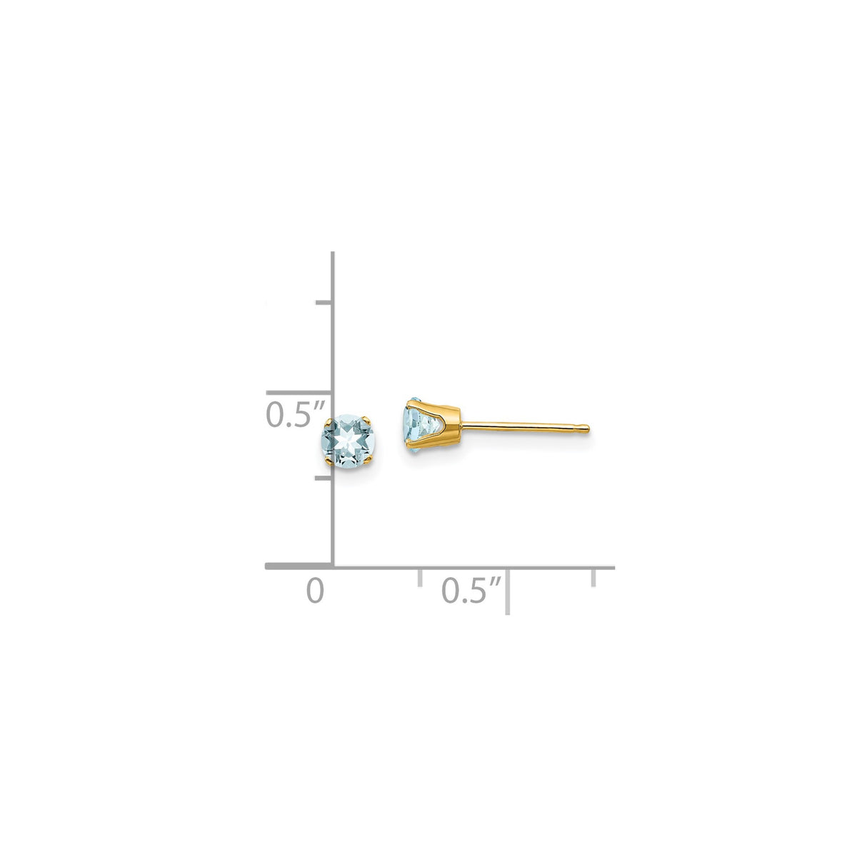 14k Yellow Gold Stud Earrings with Aquamarine, Round Cut, Minimalist Classic Style