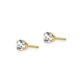 14k Yellow Gold Stud Earrings with Round White Topaz in Classic Four Prong Setting