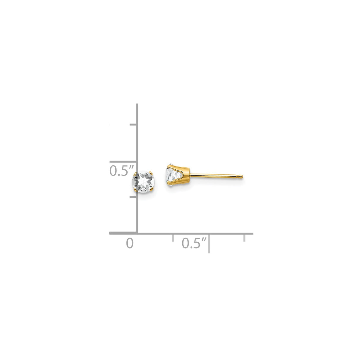14k Yellow Gold Stud Earrings with Round White Topaz in Classic Four Prong Setting