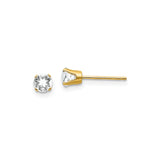 14k Yellow Gold Stud Earrings with Round White Topaz in Classic Four Prong Setting