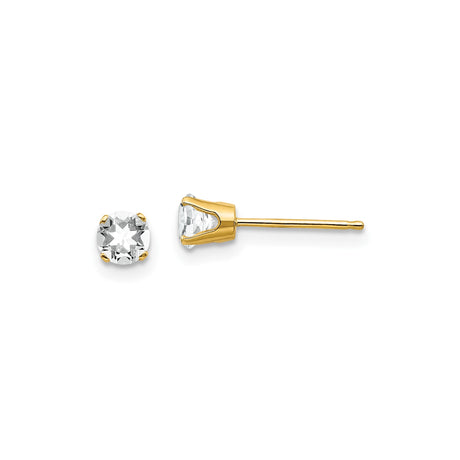 14k Yellow Gold Stud Earrings with Round White Topaz in Classic Four Prong Setting