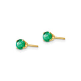 14k Yellow Gold Stud Earrings with Round Emerald, Classic Prong Set May Birthstone Jewelry