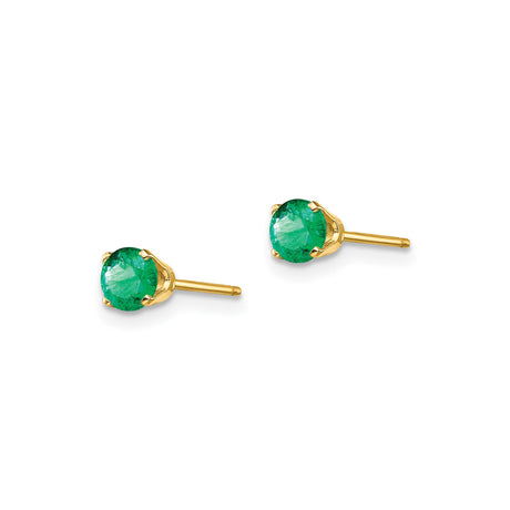 14k Yellow Gold Stud Earrings with Round Emerald, Classic Prong Set May Birthstone Jewelry