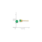 14k Yellow Gold Stud Earrings with Round Emerald, Classic Prong Set May Birthstone Jewelry