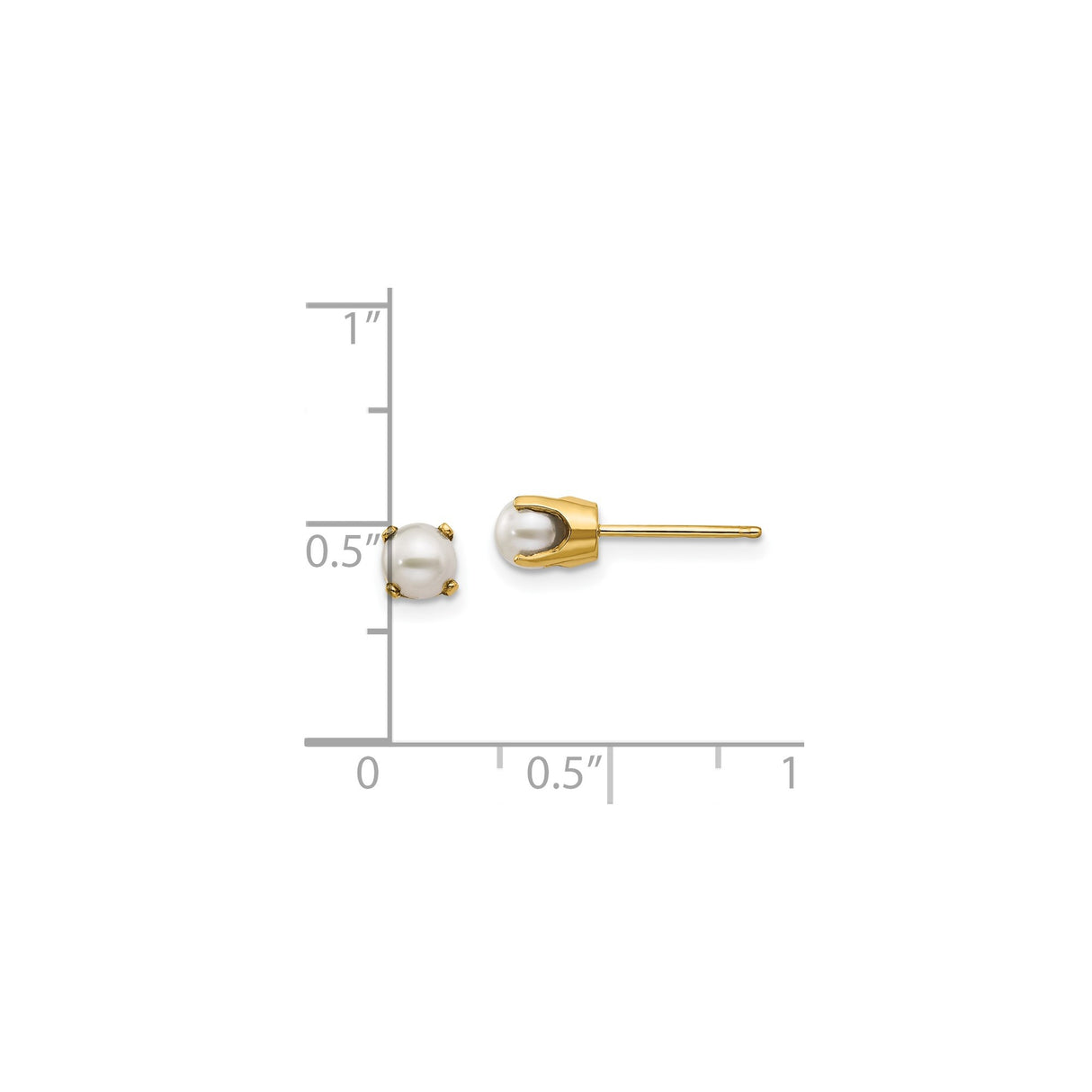 14k Yellow Gold Stud Earrings with Round White Cultured Pearls in Four-Prong Setting