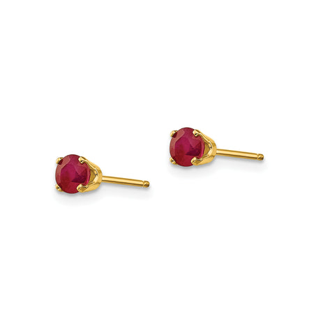 14k Yellow Gold Stud Earrings with Ruby in Four Prong Setting, Classic Design for Women