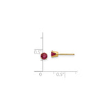 14k Yellow Gold Stud Earrings with Ruby in Four Prong Setting, Classic Design for Women