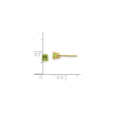 14k Yellow Gold Stud Earrings with Peridot, Round August Birthstone, Classic Four Prong Setting