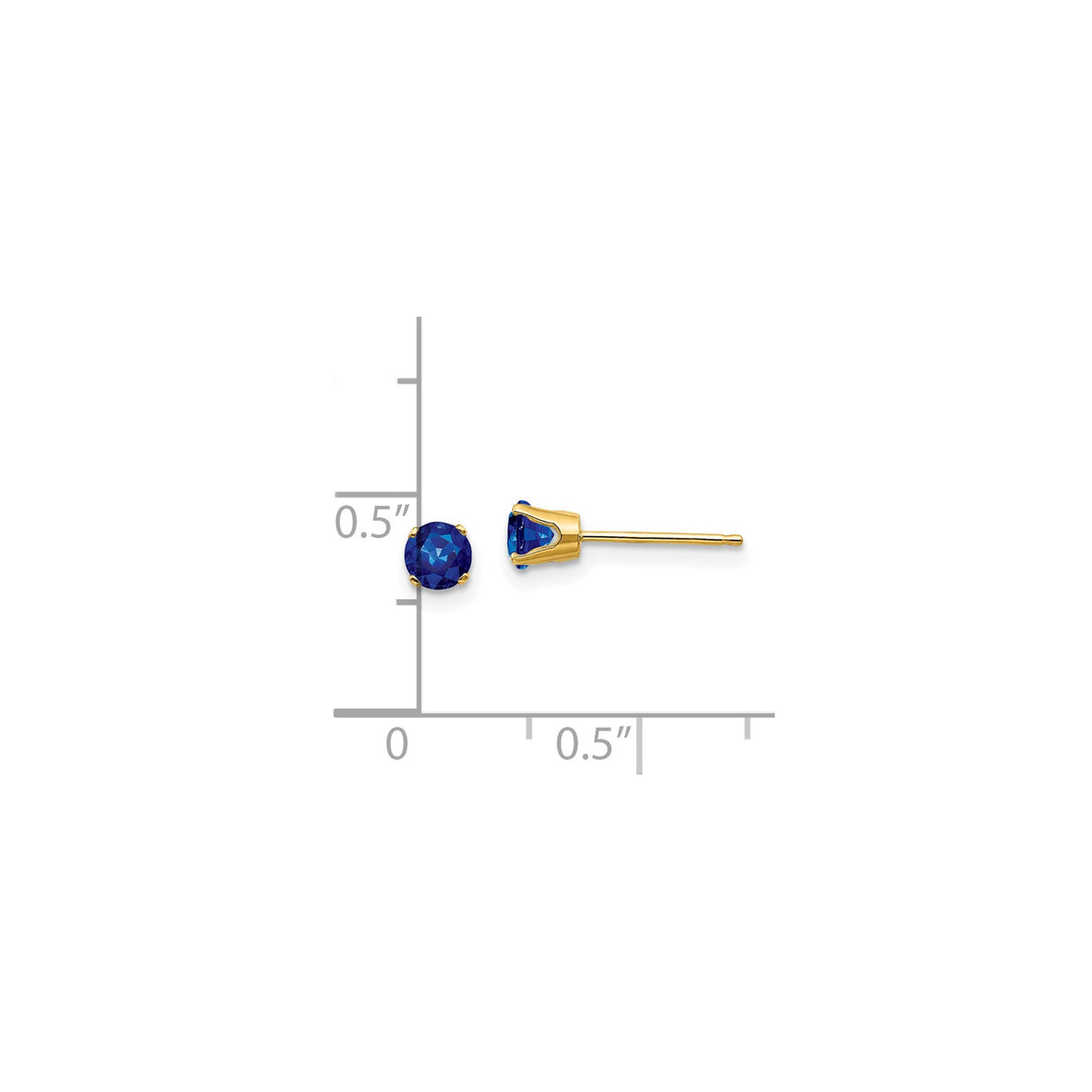 14k Yellow Gold Stud Earrings with Round Sapphire, Minimalist Four Prong Design for Women