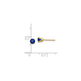 14k Yellow Gold Stud Earrings with Round Sapphire, Minimalist Four Prong Design for Women