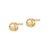 14k Yellow Gold Stud Earrings with Bezel Set White Pearls, Classic Minimalist Style for Women