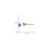 14k Yellow Gold Stud Earrings with Swiss Blue Topaz, Minimalist Birthstone Jewelry for Women