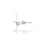 14k Yellow Gold Stud Earrings with Aquamarine, Round Cut, Classic Minimalist Style for Women