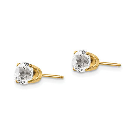 14k Yellow Gold Solitaire Stud Earrings with White Topaz in Four Prong Setting