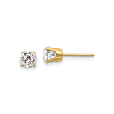 14k Yellow Gold Solitaire Stud Earrings with White Topaz in Four Prong Setting