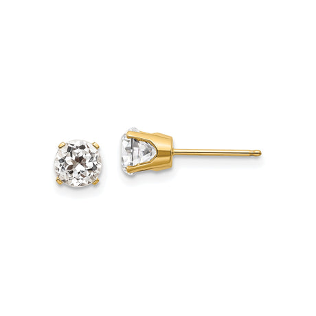 14k Yellow Gold Solitaire Stud Earrings with White Topaz in Four Prong Setting