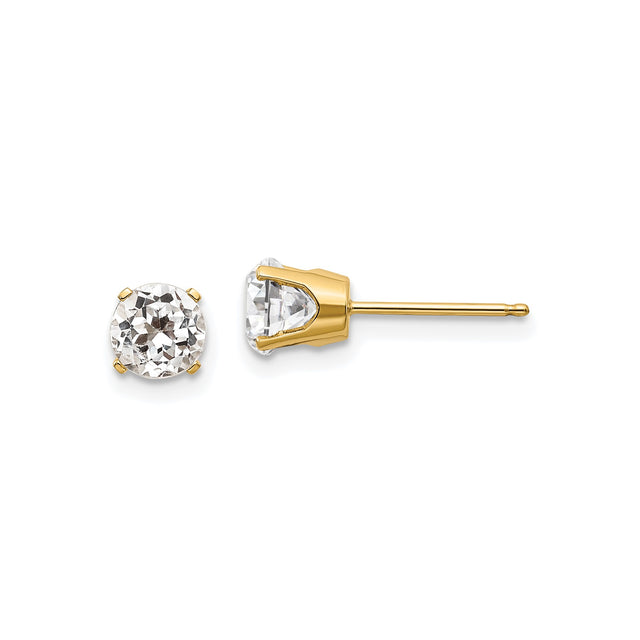 14k Yellow Gold Solitaire Stud Earrings with White Topaz in Four Prong Setting
