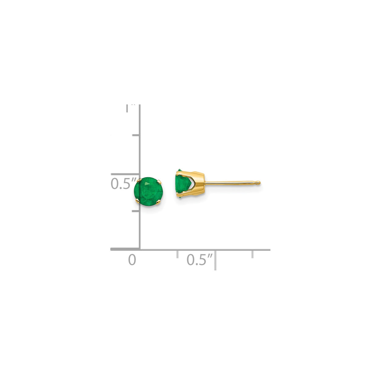14k Yellow Gold Emerald Stud Earrings, Round Cut Four Prong May Birthstone Jewelry