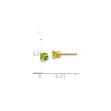 14k Yellow Gold Stud Earrings with Round Peridot in Four Prong Setting, August Birthstone