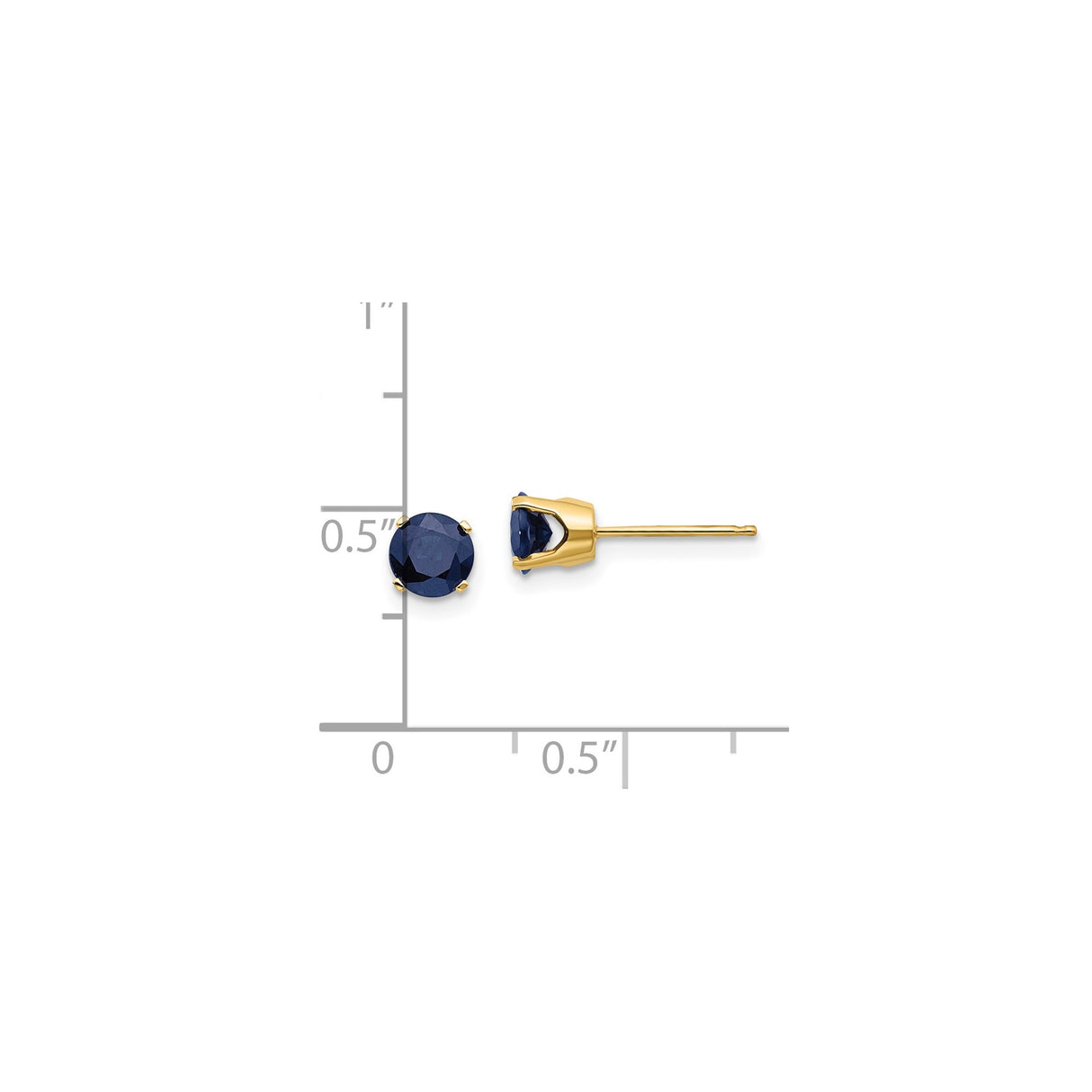 14k Yellow Gold Stud Earrings with Blue Sapphire, Round Cut, Four-Prong Setting