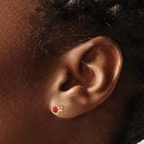14k Yellow Gold Stud Earrings with Ruby, Round Bezel Set, Minimalist Design for Women