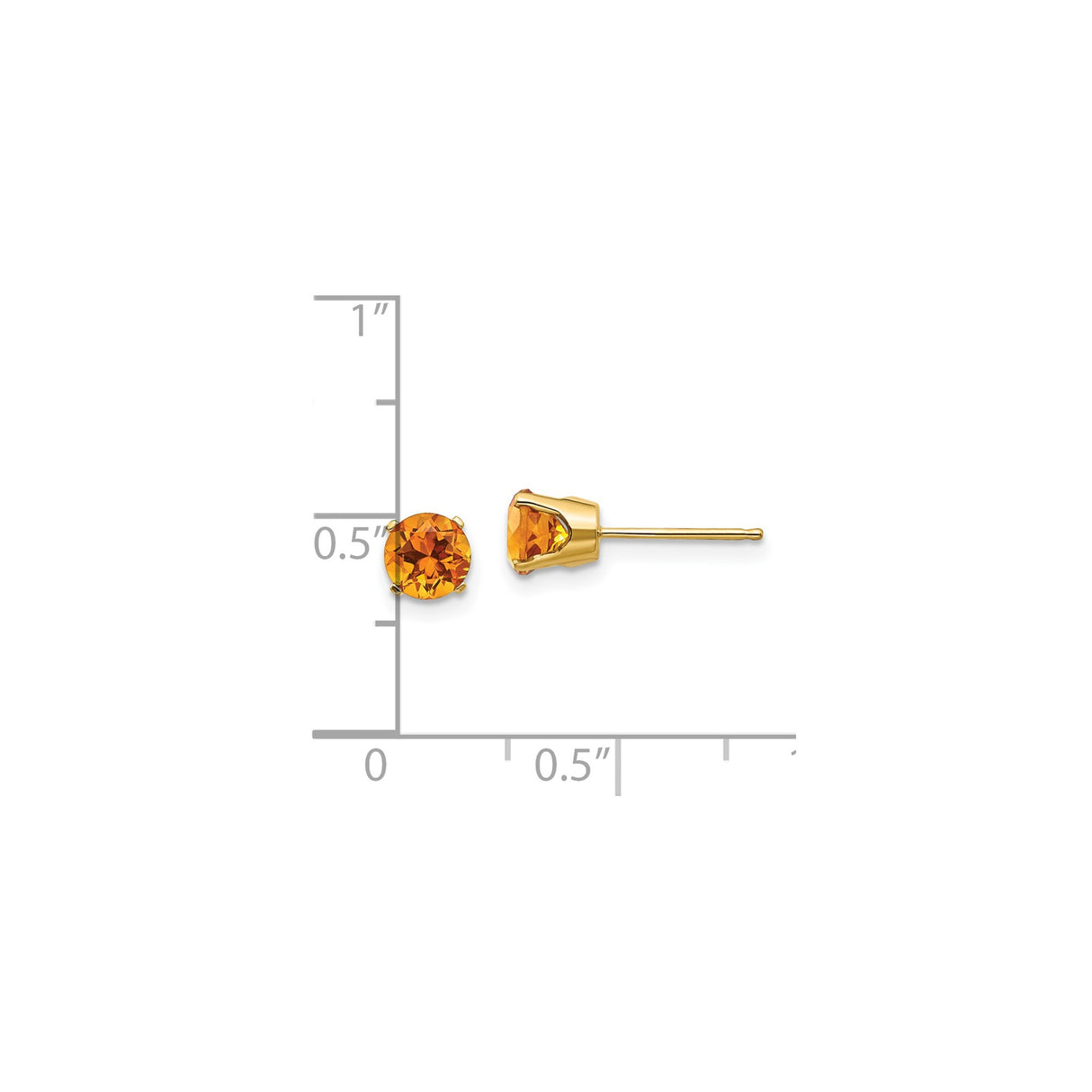 14k Yellow Gold Citrine Stud Earrings, Round Four Prong Setting, Minimalist November Birthstone Jewelry