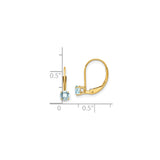 14k Yellow Gold Leverback Earrings with Round Aquamarine, Dainty Drop Design for Women