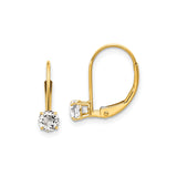 14k Yellow Gold Drop Earrings with White Topaz, Classic Leverback Dangle Design for Women