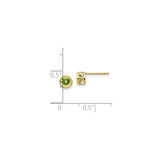 14k Yellow Gold Stud Earrings with Peridot, Bezel Set Minimalist August Birthstone Jewelry