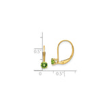 14k Yellow Gold Leverback Earrings with Round Peridot in Prong Setting, Dangle Style