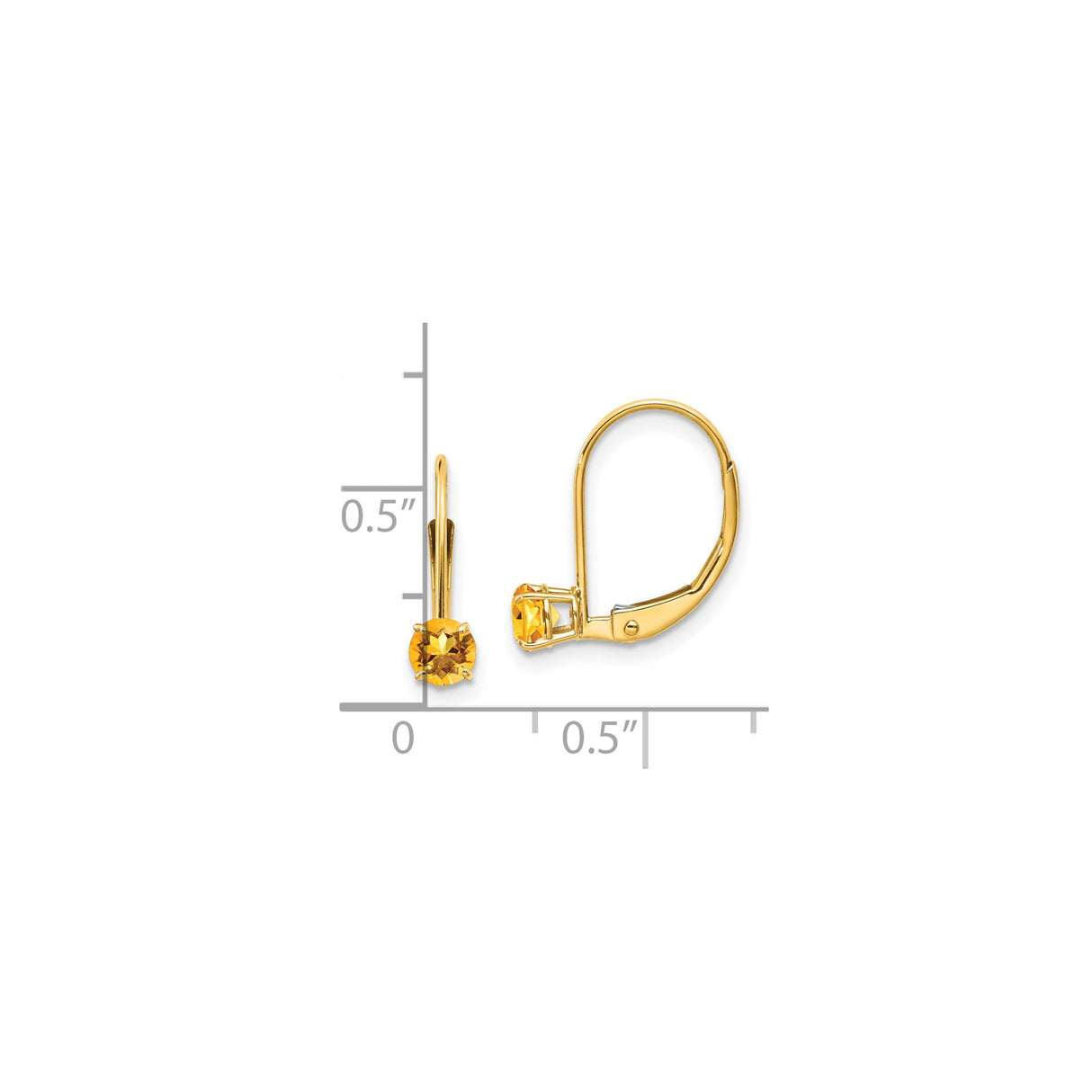 14k Yellow Gold Leverback Earrings with Round Citrine, Minimalist Drop Style for Women