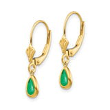 14k Yellow Gold Drop Earrings with Pear Shaped Emerald in Bezel Setting