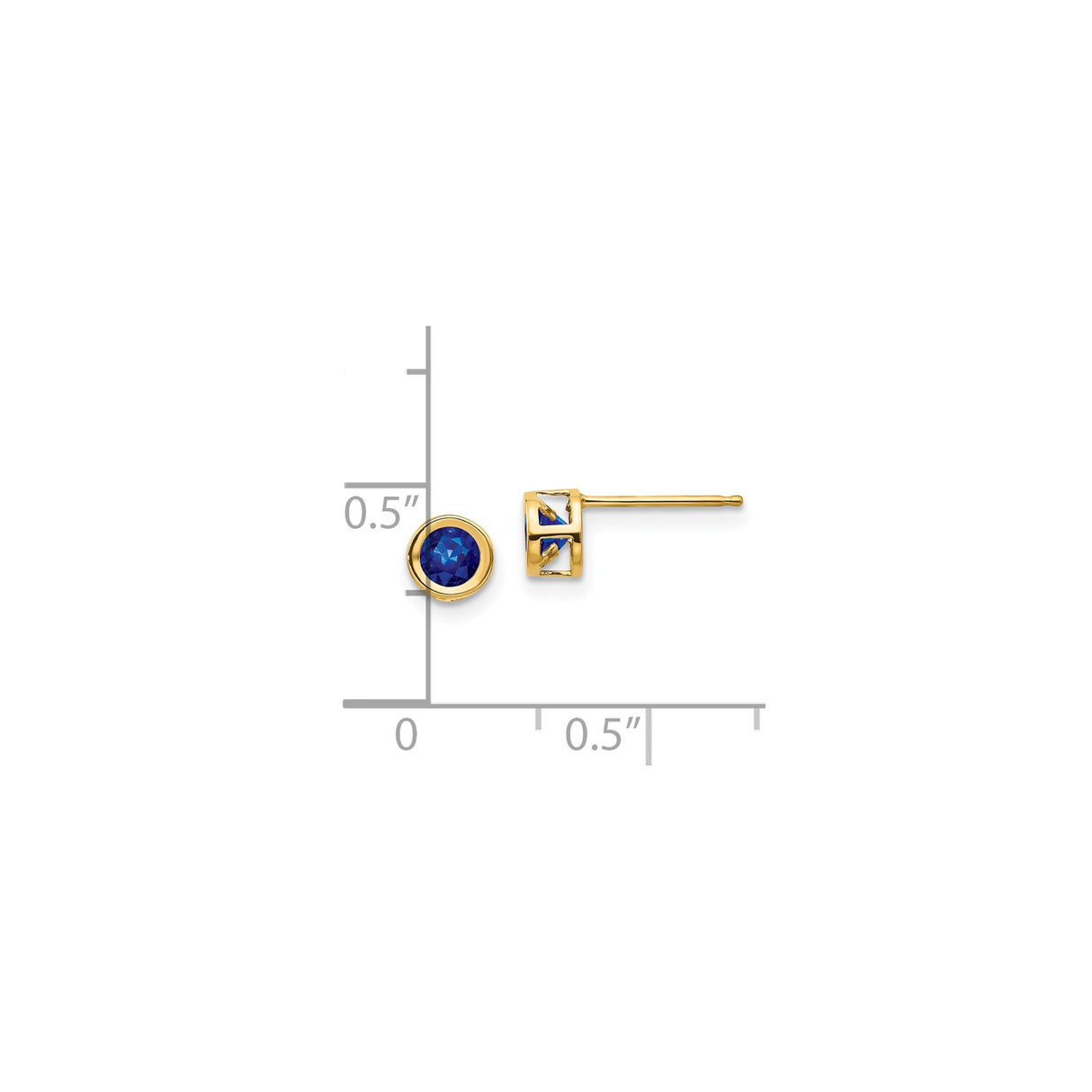 14k Yellow Gold Stud Earrings with Round Cut Sapphire in Bezel Setting