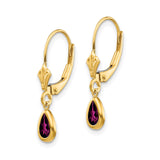 14k Yellow Gold Dangle Earrings with Rhodolite Garnet, Pear Shape, Leverback Closure
