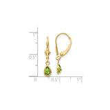 14k Yellow Gold Leverback Drop Earrings with Pear Shaped Peridot, August Birthstone